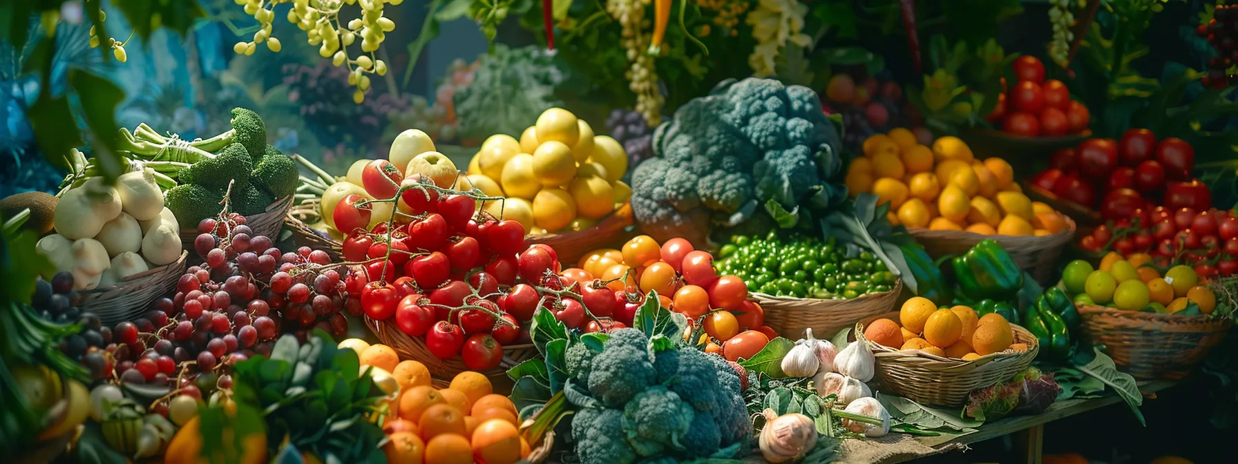 a colorful array of fresh fruits and vegetables displayed on a vibrant backdrop, symbolizing natural dietary options for effective weight loss.