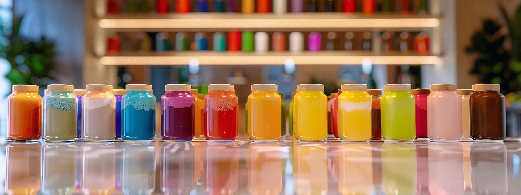 a colorful array of vibrant, nutrient-packed keto diet shakes lined up on a sleek countertop.