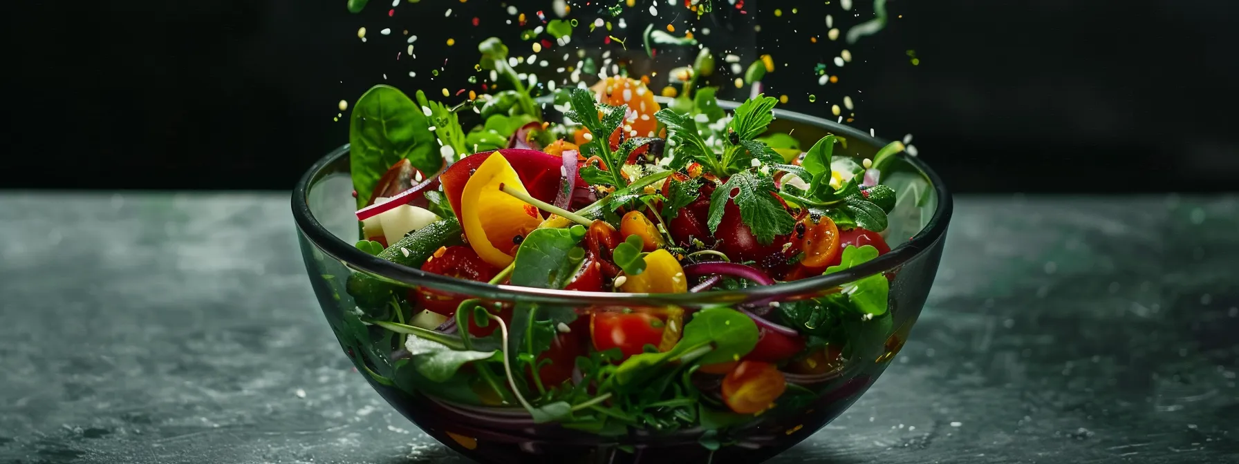 a vibrant salad bowl filled with colorful vegetables and a sprinkling of green tea leaves, showcasing the essence of balanced nutrition and healthy weight management strategies.