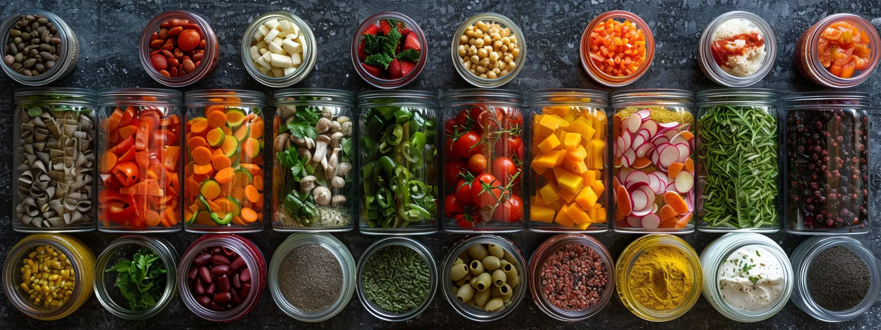 a colorful array of customized meal plans laid out on a table, showcasing diverse ingredients and portion sizes tailored to individual needs for effective weight reduction.