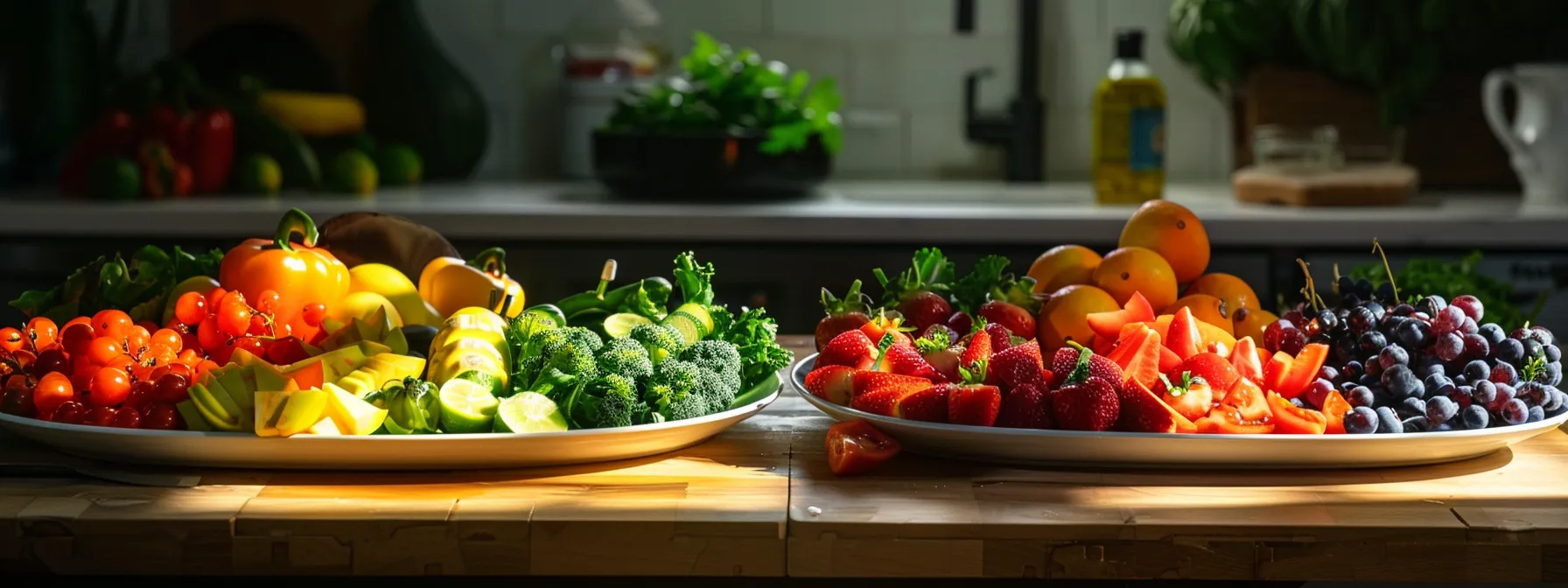 a colorful array of fresh fruits and vegetables being prepared for a detox diet, showcasing the vibrant variety of nutrients and antioxidants involved.