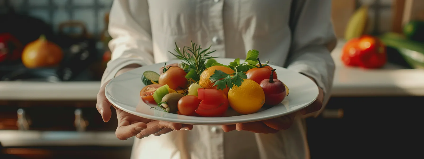 a person with a healthy plate of colorful fruits and vegetables, showcasing the benefits of intermittent fasting for weight loss and metabolic health.