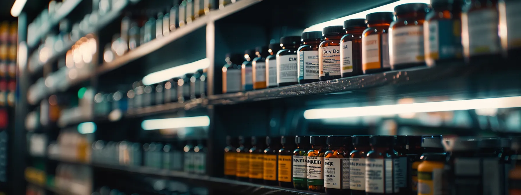 a shelf filled with different supplement bottles, each showcasing a unique blend of ingredients and customer reviews.