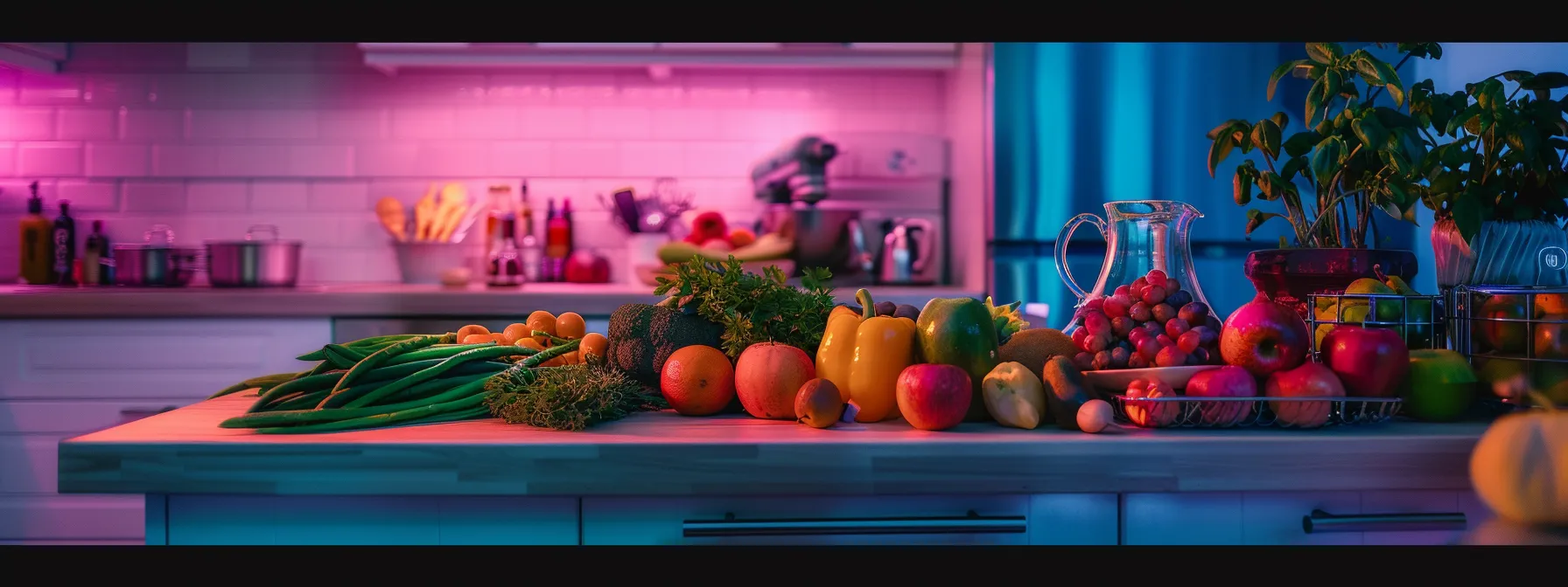 a vibrant kitchen counter filled with a colorful array of fresh fruits and vegetables, showcasing the foundation of a successful intermittent fasting journey.